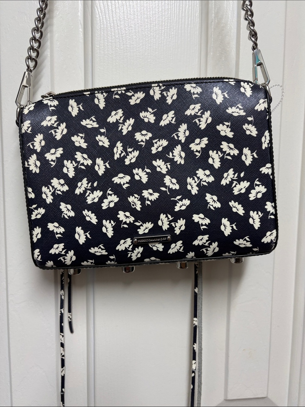 Rebecca Minkoff Black & White Floral Chain Crossbody